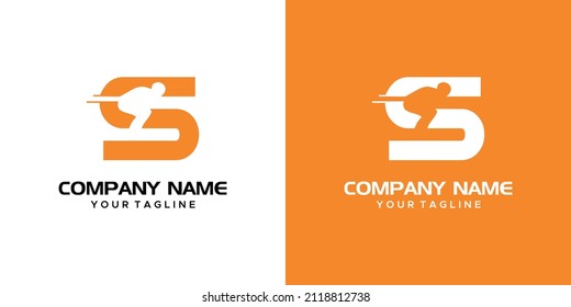 ski sports themed graphic image of the letter s background, on a white and orange background. basic vector graphics.