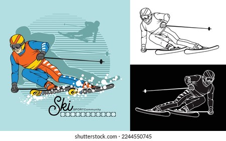 Ski Sports  Winter activity Vector illustration
