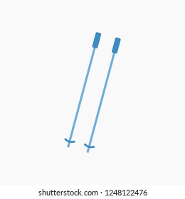 Ski sticks. Blue ski sticks. Winter extreme mountain sport, leisure activity equipment element. White background. Vector illustration. EPS 10.