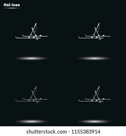 Ski and sticks flat grayscale vector icon.