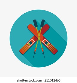 ski and sticks flat icon with long shadow