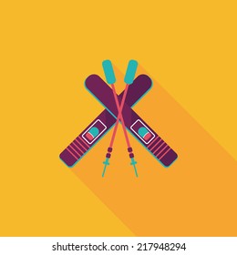 ski and sticks flat icon with long shadow