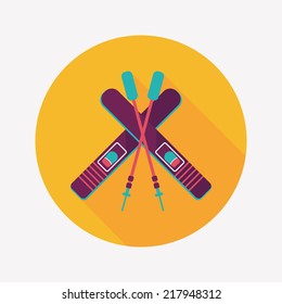 ski and sticks flat icon with long shadow