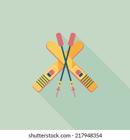 ski and sticks flat icon with long shadow