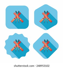 ski and sticks flat icon with long shadow
