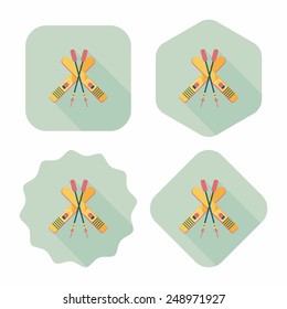 ski and sticks flat icon with long shadow