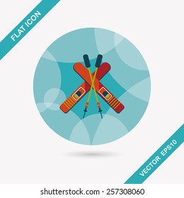 ski and sticks flat icon with long shadow