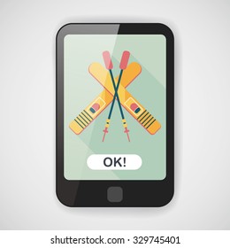 ski and sticks flat icon with long shadow