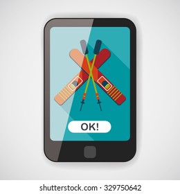 ski and sticks flat icon with long shadow