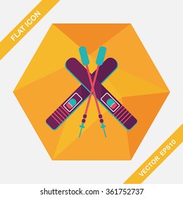 ski and sticks flat icon with long shadow