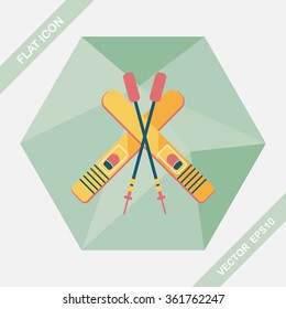 ski and sticks flat icon with long shadow