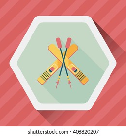 ski and sticks flat icon with long shadow