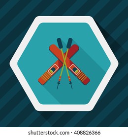 ski and sticks flat icon with long shadow