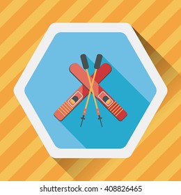 ski and sticks flat icon with long shadow