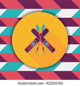 ski and sticks flat icon with long shadow