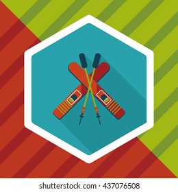 ski and sticks flat icon with long shadow