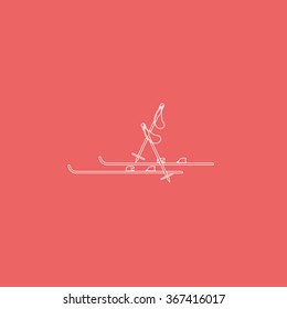 Ski and sticks flat illustration.