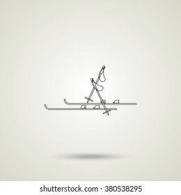 Ski and sticks flat illustration.