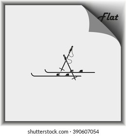 Ski and sticks flat illustration.