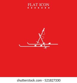Ski and sticks flat illustration.