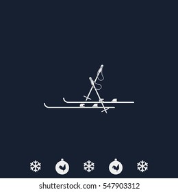 Ski and sticks flat illustration.