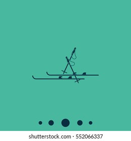 Ski and sticks flat illustration.
