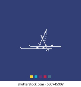 Ski and sticks flat illustration.