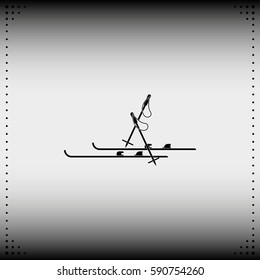 Ski and sticks flat illustration.
