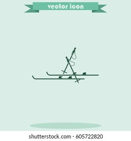 Ski and sticks flat illustration.