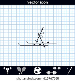 Ski and sticks flat illustration.