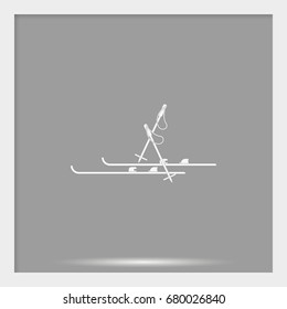 Ski and sticks flat illustration.