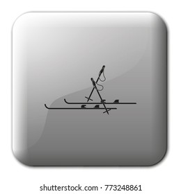 Ski and sticks flat vector icon.