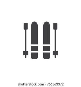 Ski and sticks icon vector, filled flat sign, solid pictogram isolated on white. Symbol, logo illustration.