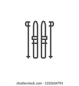 Ski and sticks line icon. linear style sign for mobile concept and web design. Winter sport outline vector icon. Skiing symbol, logo illustration. Pixel perfect vector graphics