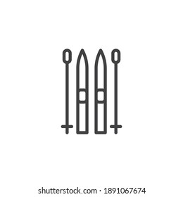 Ski and sticks line icon. linear style sign for mobile concept and web design. Skiing sport outline vector icon. Symbol, logo illustration. Vector graphics