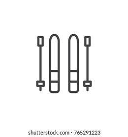 Ski and sticks line icon, outline vector sign, linear style pictogram isolated on white. Skiing symbol, logo illustration. Editable stroke