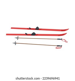 Ski with sticks on white background