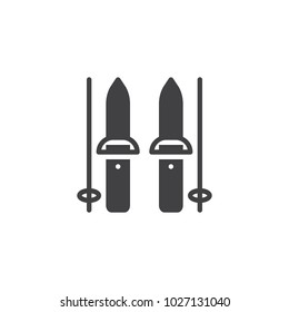 Ski and sticks vector icon. filled flat sign for mobile concept and web design. Winter sports equipment simple solid icon. Symbol, logo illustration. Pixel perfect vector graphics