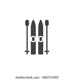 Ski and sticks vector icon. filled flat sign for mobile concept and web design. Skiing sport glyph icon. Symbol, logo illustration. Vector graphics