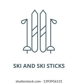 Ski and ski sticks vector line icon, linear concept, outline sign, symbol