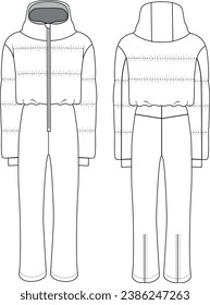 ski suit technical drawing front and back blank template drawing