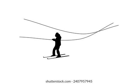 Ski Tow Rope, black isolated silhouette