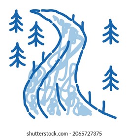 ski track sketch icon vector. Hand drawn blue doodle line art ski track sign. isolated symbol illustration