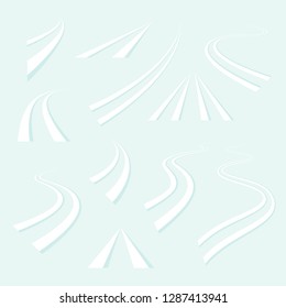 Ski trail turns curves and wobbles, winter cross country ski running track in perspective, ski run in snow vector illustration