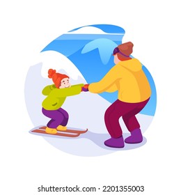 Ski training isolated cartoon vector illustration. Adult teaching the kid how to ski, having first lesson, people active lifestyle, physical activity, winter sports vector cartoon.