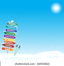 Ski Trip Illustration With Most Famous Ski Destinations