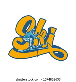 Ski typography design with skier illustration