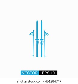 Ski vector. Isolated blue icon on white background.