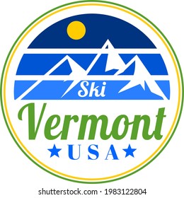 Ski Vermont mountains retro label