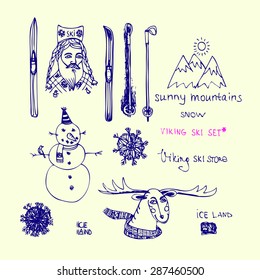 Ski viking doodle set